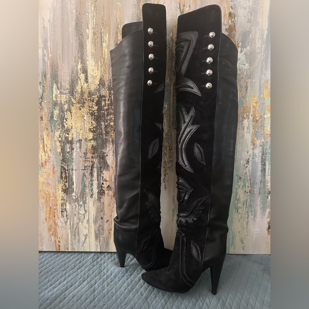 ISABEL MARANT Becky Thigh High Farrah Leather Boots- Black/ Size 37 - Picture 4 of 15